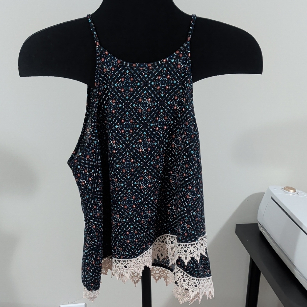 Rue21 Navy Floral Camisole with Lace Trim